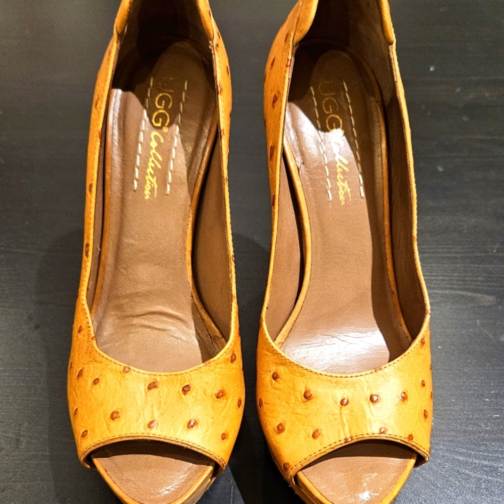 Ugg. High heels. Genuine leather. Size 6 women. Orange brown. Barely used